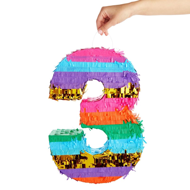 BLUE PANDA Number 3 Pinata - Vibrant Rainbow Pinata for 3rd Birthday Party Decor - Easy Fill Design For Kid Birthday Decor - 11.4x16.5x3 In, Multicolored - Image 4